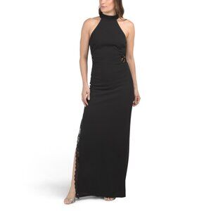 JEWEL BY BADGLEY MISCHKA Black Halter Neck Lace Cut Out Maxi Dress